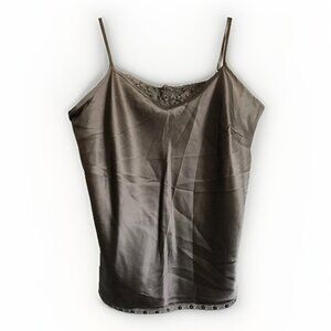 Vintage Silk Mac & Jac Brown Lace Beaded Cami Tank Top Size 8